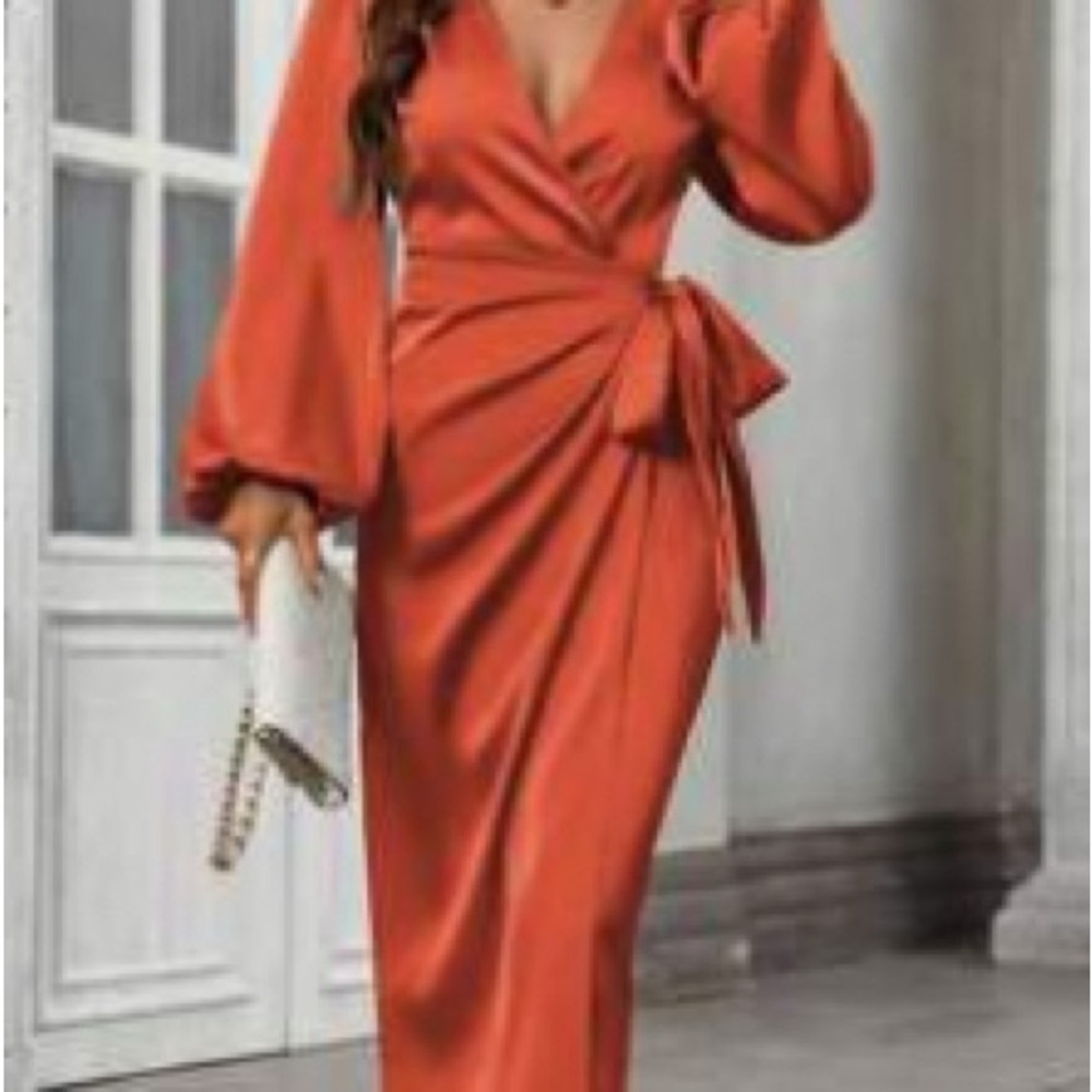 Elegant Orange Wrap Dress